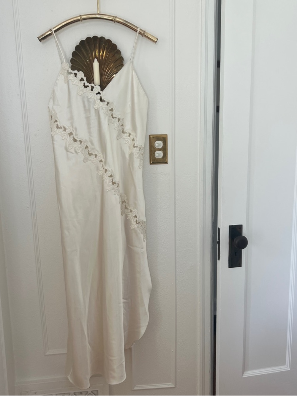 Vintage Ivory Satin Lace-Trim Slip Dress